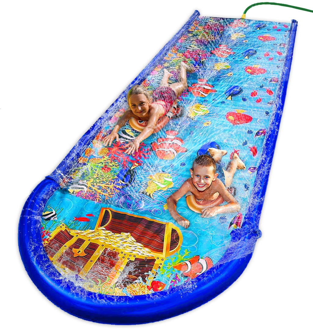 18ft x 5ft Dual Slip and Slide with Splash Pad, Undersea Lawn Water Slide for Kids & Adults
