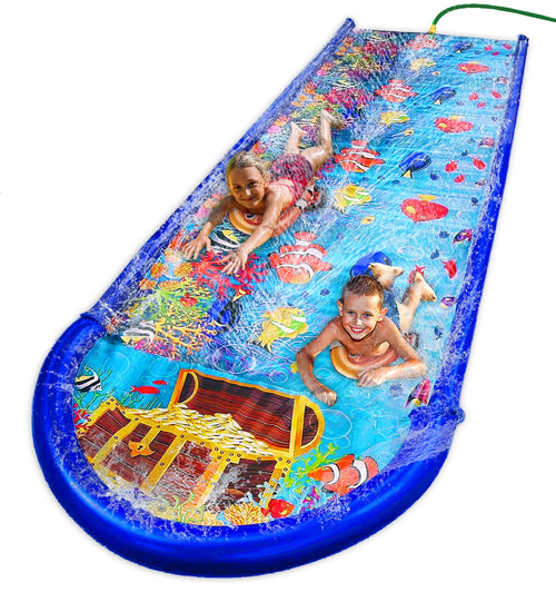 18ft x 5ft Dual Slip and Slide with Splash Pad, Undersea Lawn Water Slide for Kids & Adults