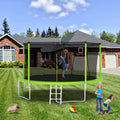 14FT Outdoor Trampoline with Safety Enclosure Net, Basketball Hoop and Ladder for Backyard Fun