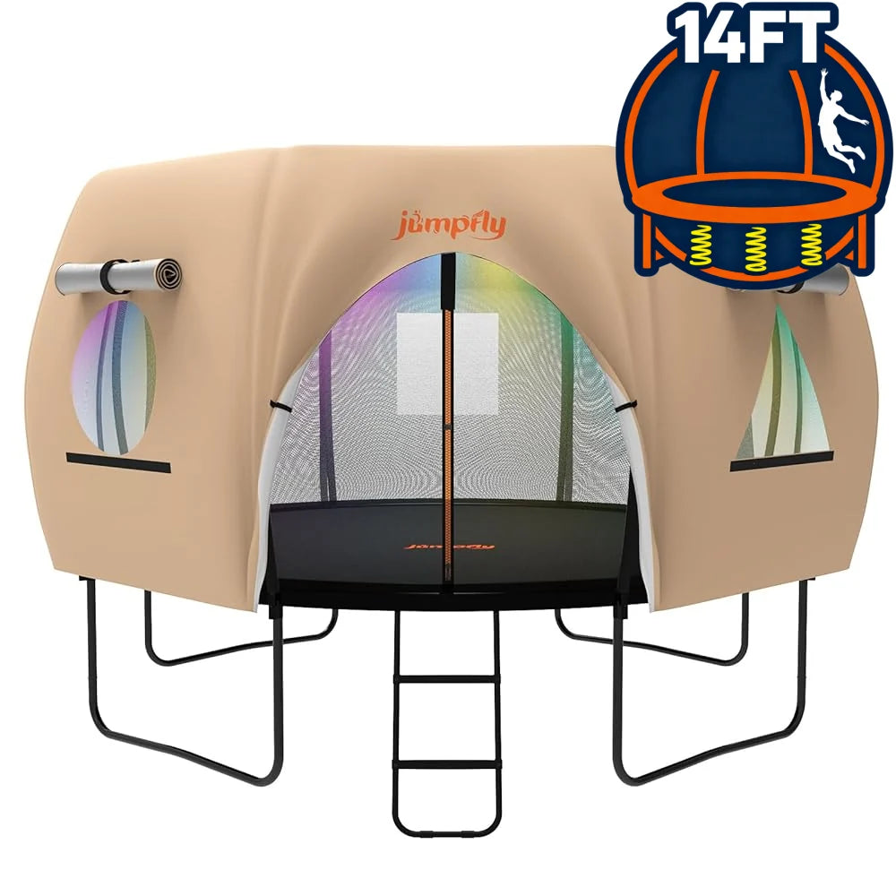 14FT Trampoline Club House Tent Cover with Zipper Door & Screen Windows