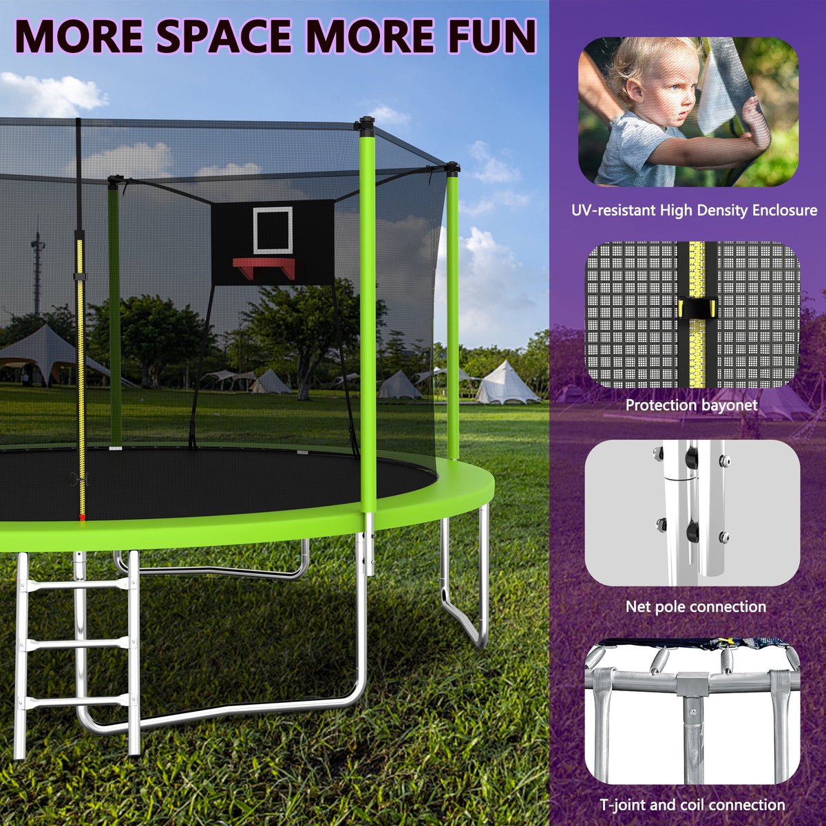 14FT Outdoor Trampoline with Safety Enclosure Net, Basketball Hoop and Ladder for Backyard Fun