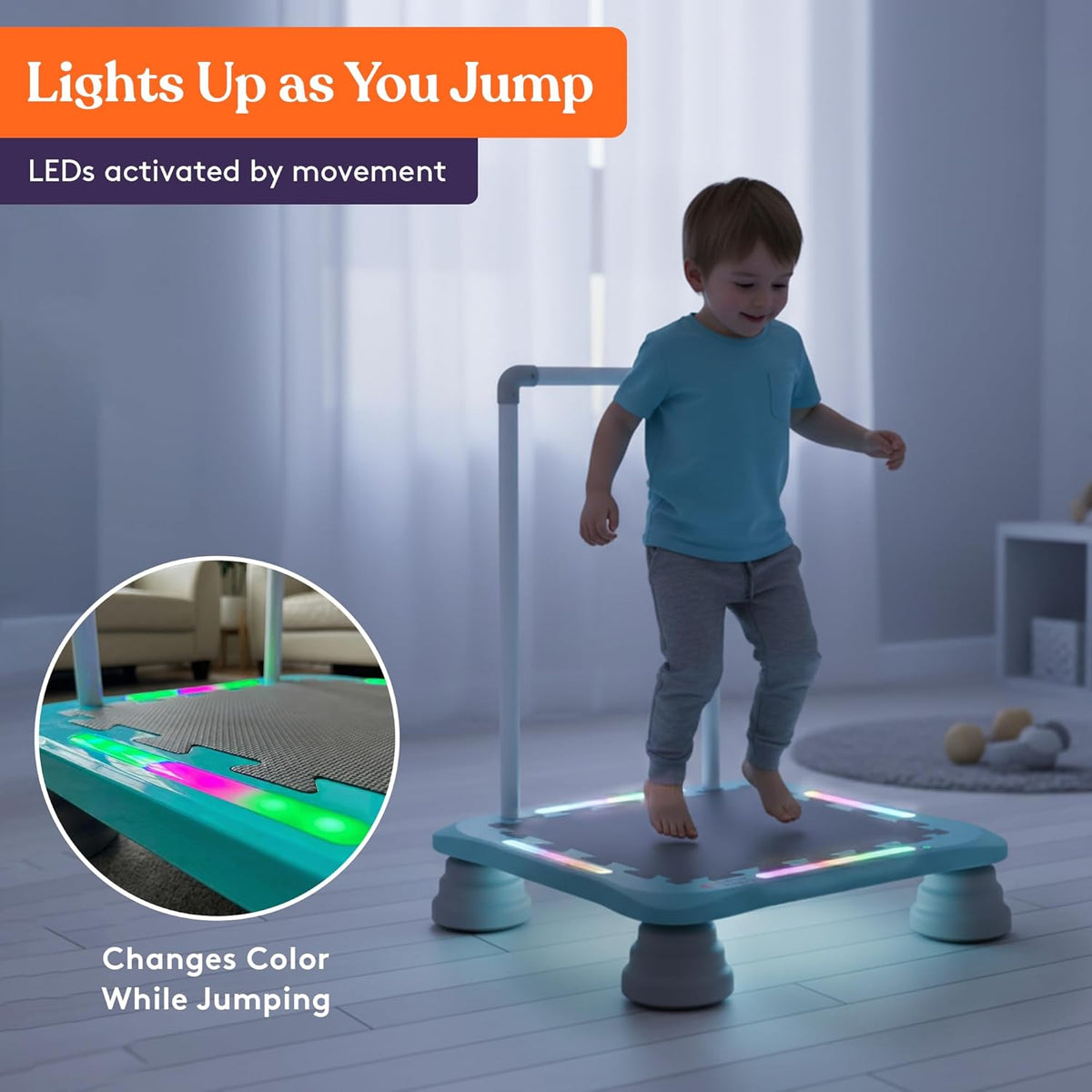 Kids Musical LED Trampoline Rebounder & Bouncing Board, Sensory Balance Toy for Indoor & Outdoor Play