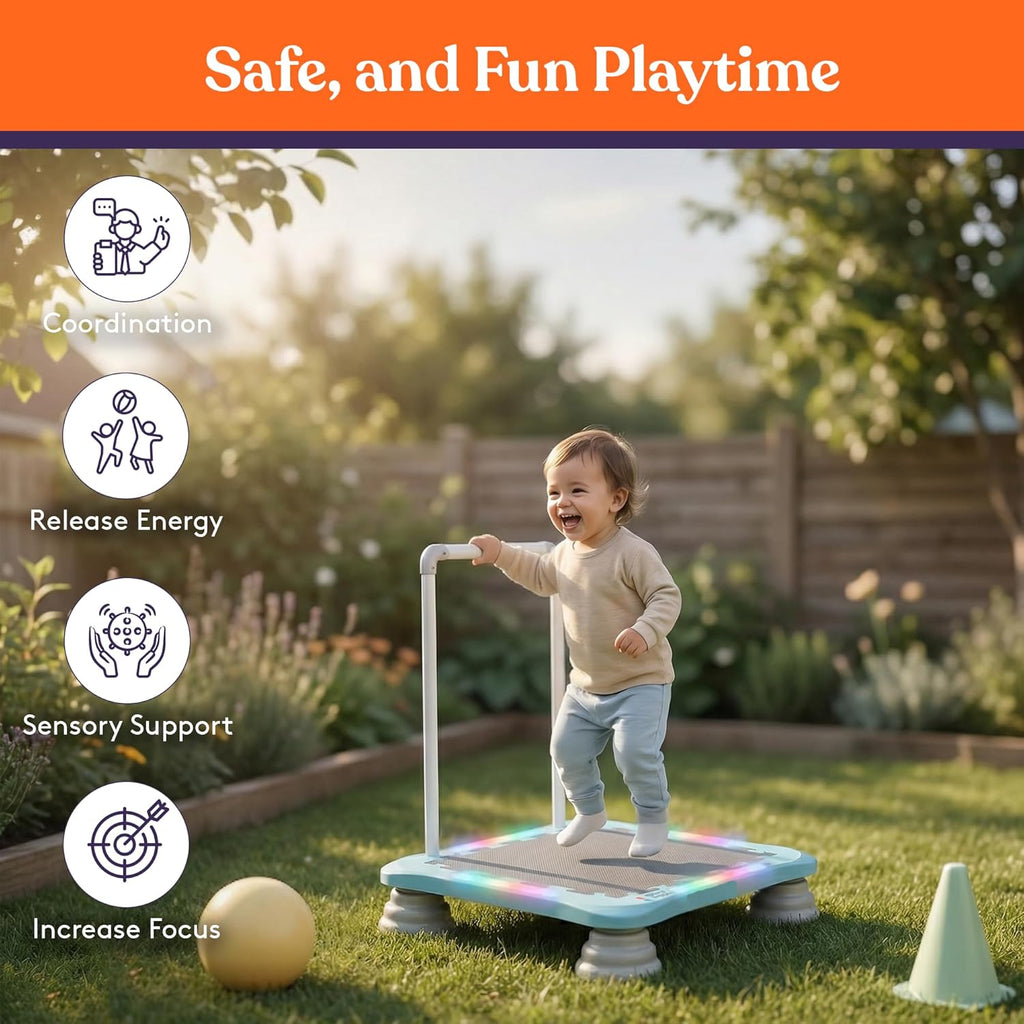 Kids Musical LED Trampoline Rebounder & Bouncing Board, Sensory Balance Toy for Indoor & Outdoor Play