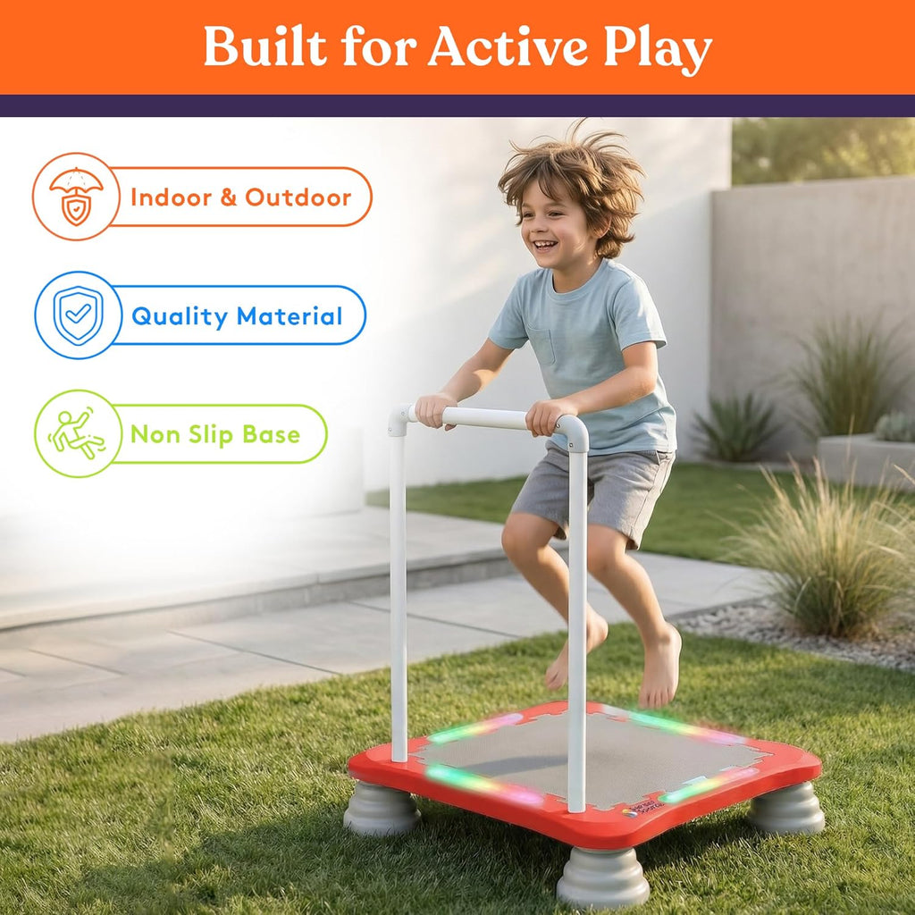 Kids Musical LED Trampoline Rebounder & Bouncing Board, Sensory Balance Toy for Indoor & Outdoor Play