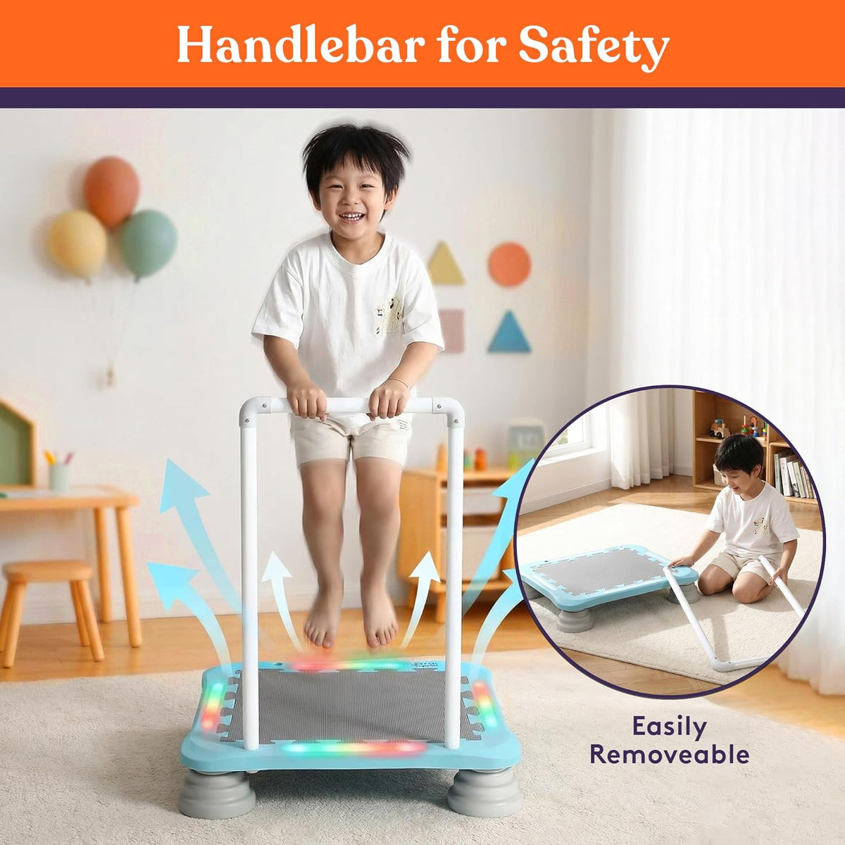 Kids Musical LED Trampoline Rebounder & Bouncing Board, Sensory Balance Toy for Indoor & Outdoor Play