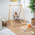 Foldable Wooden Baby Swing with Stand for Toddlers 6-36 Months, Indoor Freestanding Playset - Blue Wave