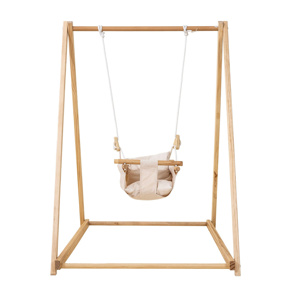 Foldable Wooden Baby Swing with Stand for Toddlers 6-36 Months, Indoor Freestanding Playset - Blue Wave
