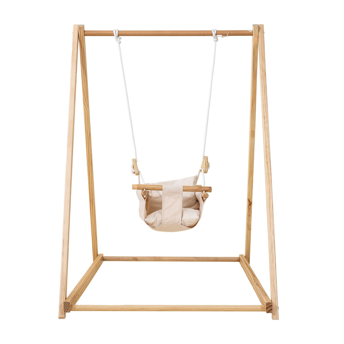 Foldable Wooden Baby Swing with Stand for Toddlers 6-36 Months, Indoor Freestanding Playset - Blue Wave
