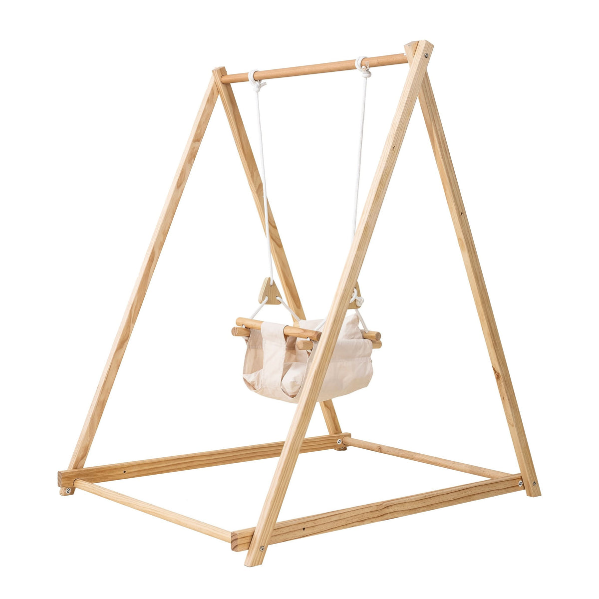 Foldable Wooden Baby Swing with Stand for Toddlers 6-36 Months, Indoor Freestanding Playset - Blue Wave