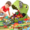 77-Piece Dinosaur Carrier Truck & Race Track Playset with Figures, Trees & Fences for Kids, Light Green