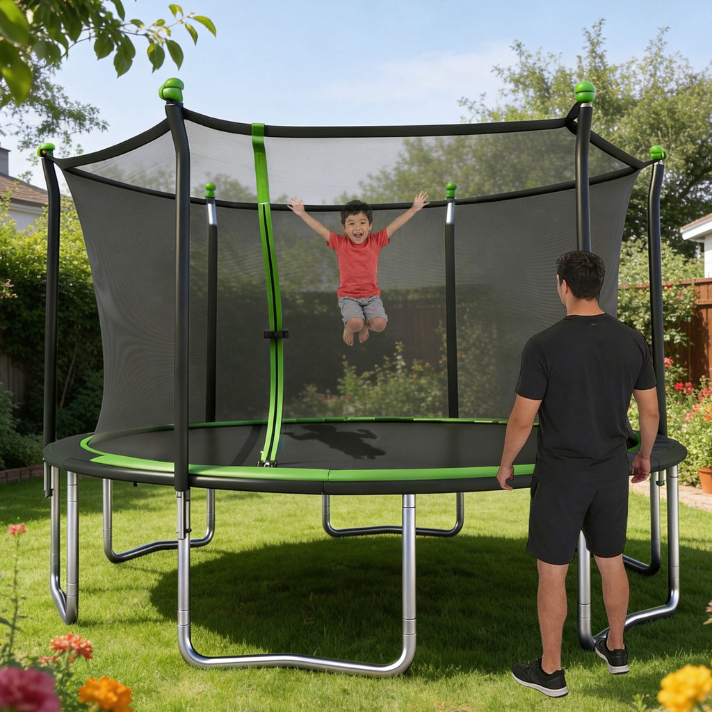 14ft Outdoor Trampoline with Safety Enclosure Net - Heavy-Duty Steel Frame, UV-Resistant Mat, Meets ASTM Standards