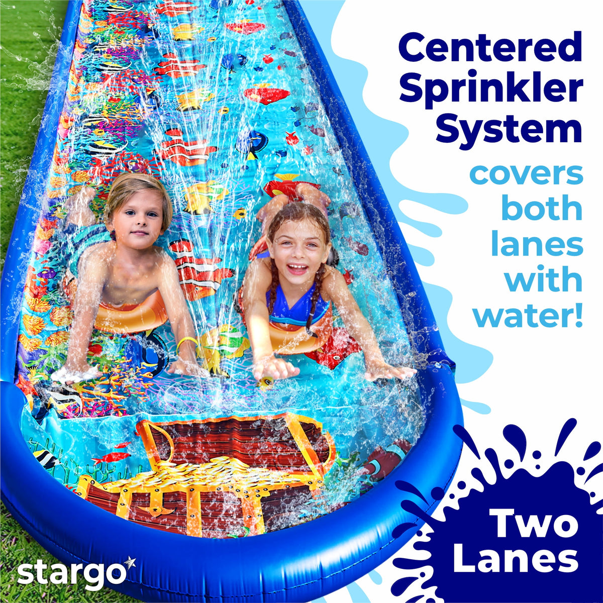 18ft x 5ft Dual Slip and Slide with Splash Pad, Undersea Lawn Water Slide for Kids & Adults