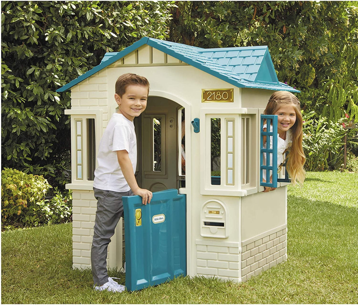 Kids Pretend Playhouse with Working Door, Indoor & Outdoor Play Cottage for Toddlers Ages 2+, Blue