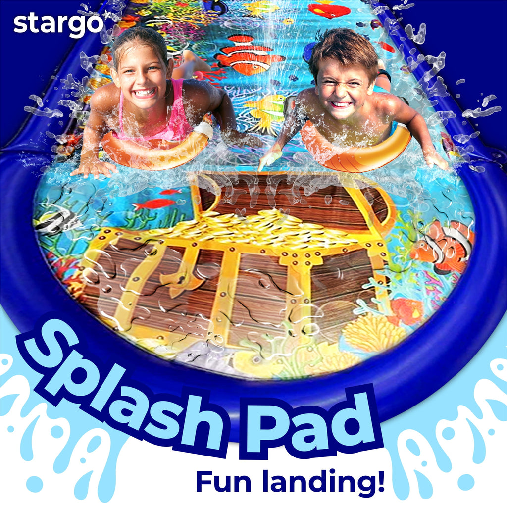 18ft x 5ft Dual Slip and Slide with Splash Pad, Undersea Lawn Water Slide for Kids & Adults