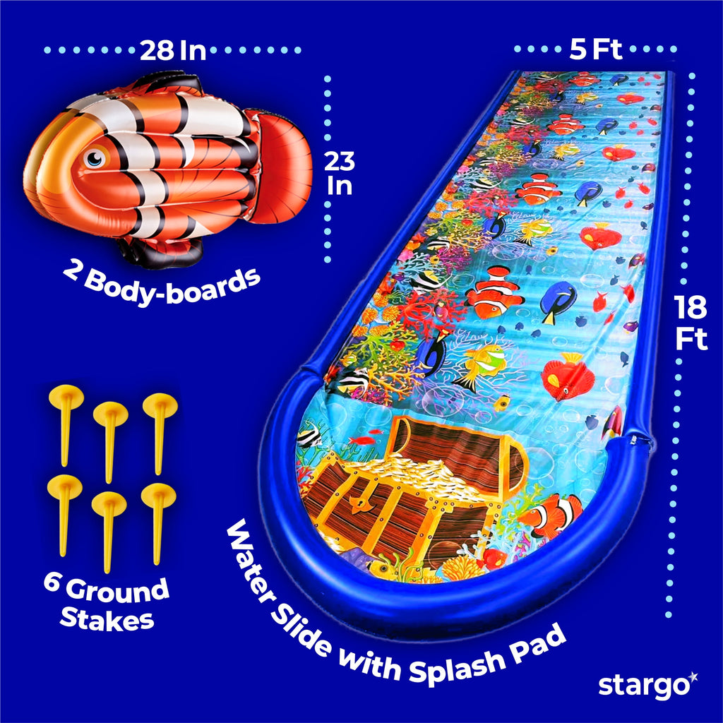 18ft x 5ft Dual Slip and Slide with Splash Pad, Undersea Lawn Water Slide for Kids & Adults