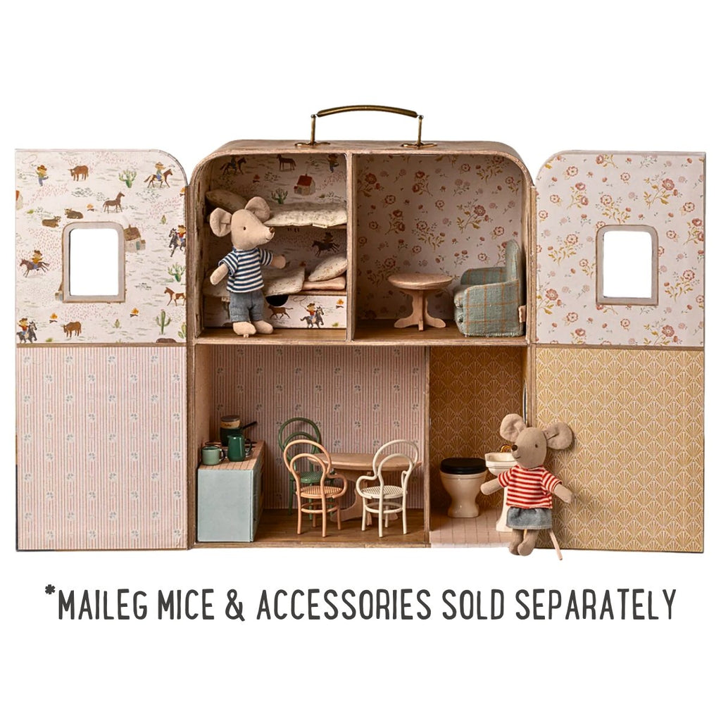 Portable Suitcase Dollhouse for Mini Mouse & Small Dolls, Travel Pretend Play Playset