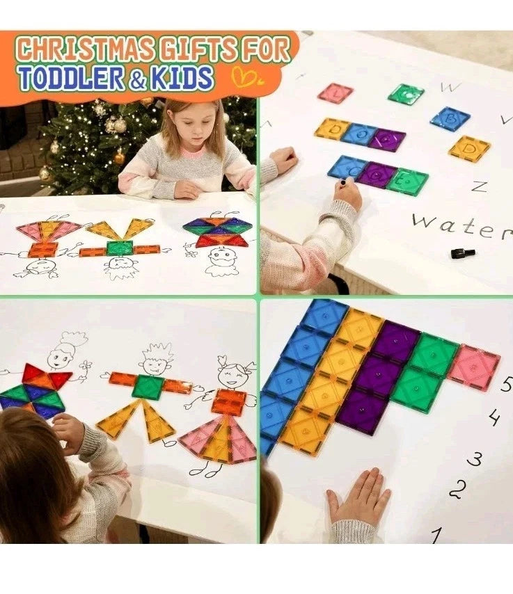 42-Piece Magnetic Tiles Building Blocks Set for Kids Ages 3-12, Educational Stem Toys