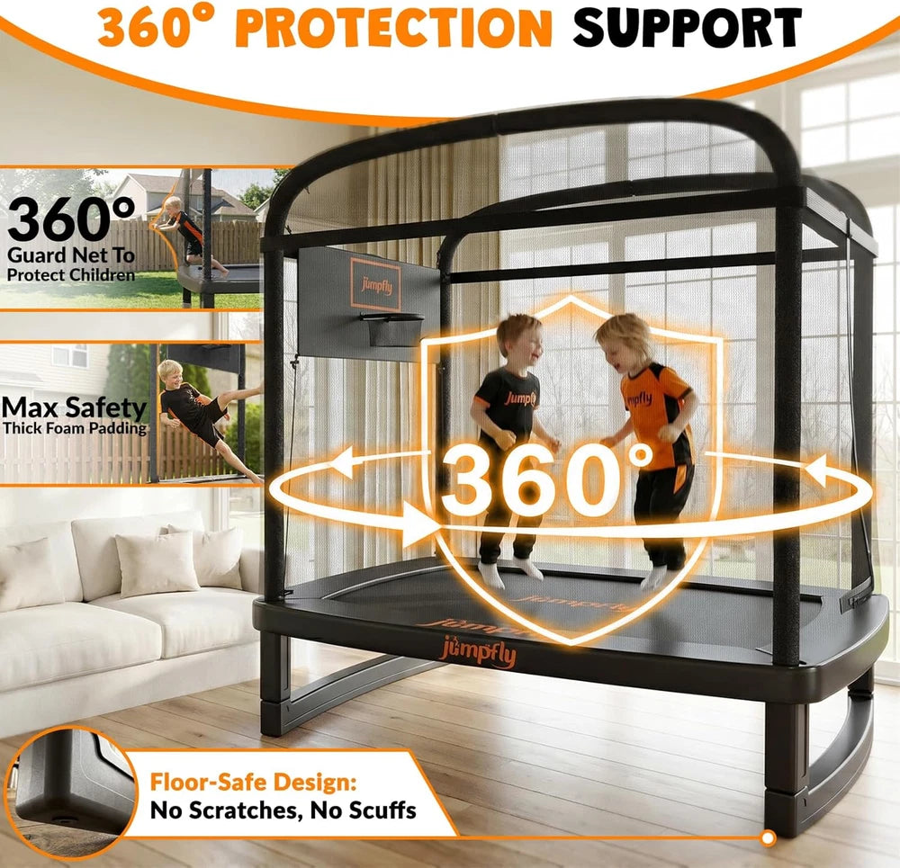6FT Rectangle Trampoline with Swing and Basketball Hoop for Kids & Toddlers