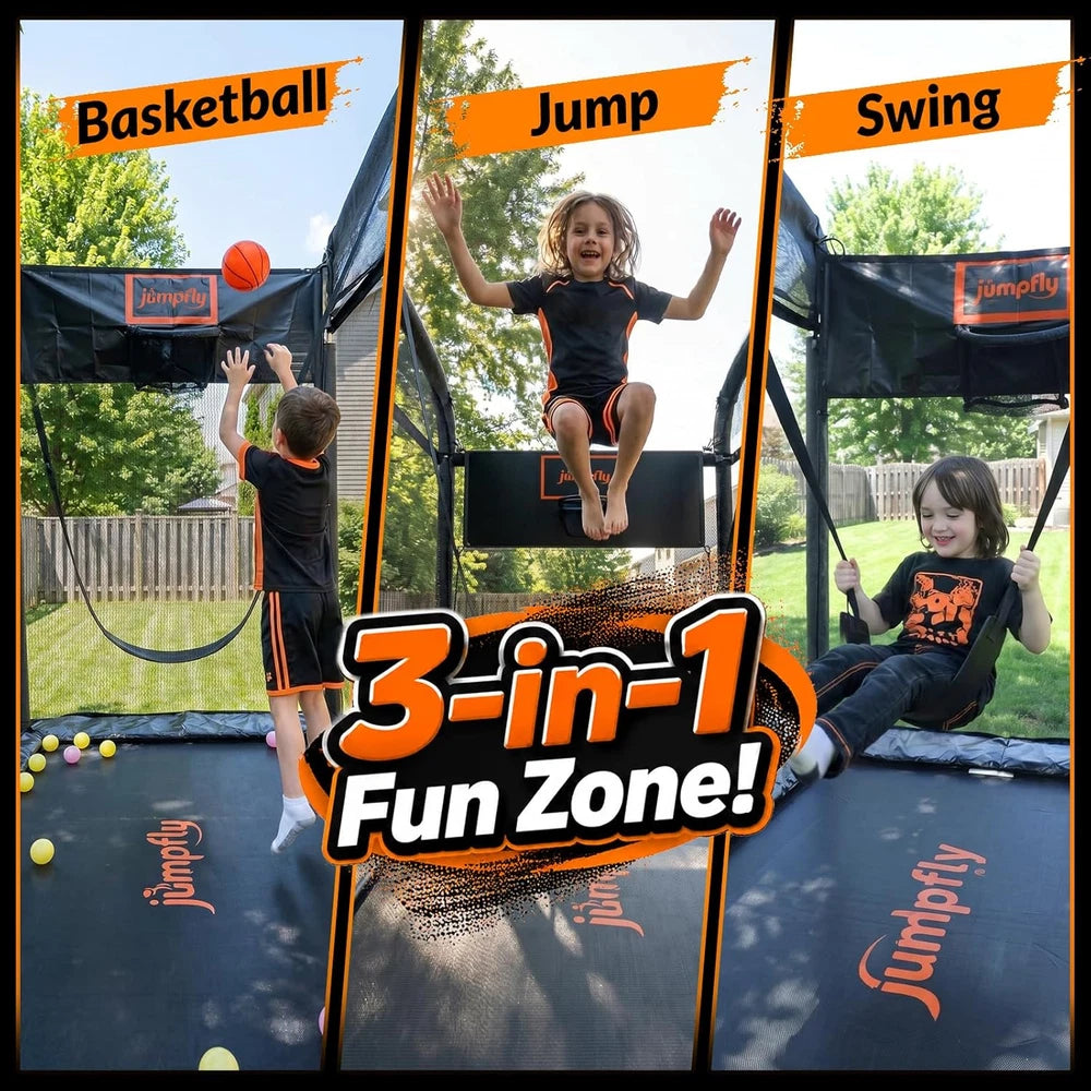 6FT Rectangle Trampoline with Swing and Basketball Hoop for Kids & Toddlers
