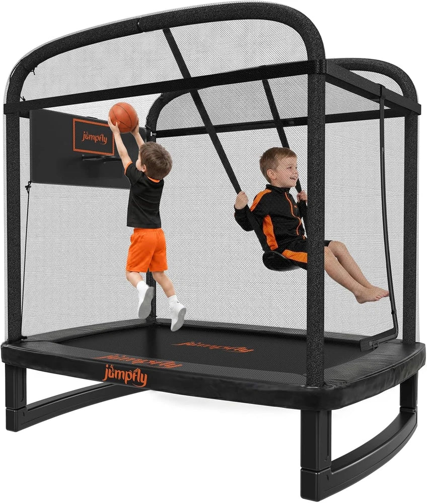 6FT Rectangle Trampoline with Swing and Basketball Hoop for Kids & Toddlers