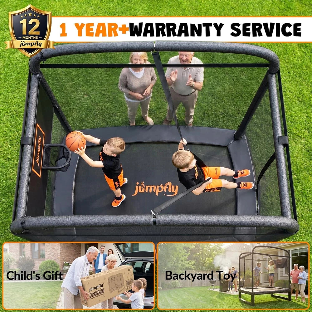 6FT Rectangle Trampoline with Swing and Basketball Hoop for Kids & Toddlers