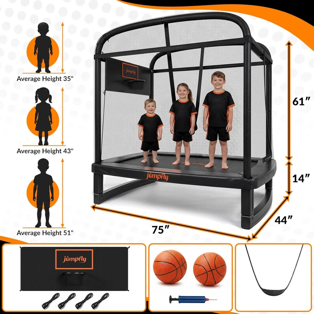 6FT Rectangle Trampoline with Swing and Basketball Hoop for Kids & Toddlers