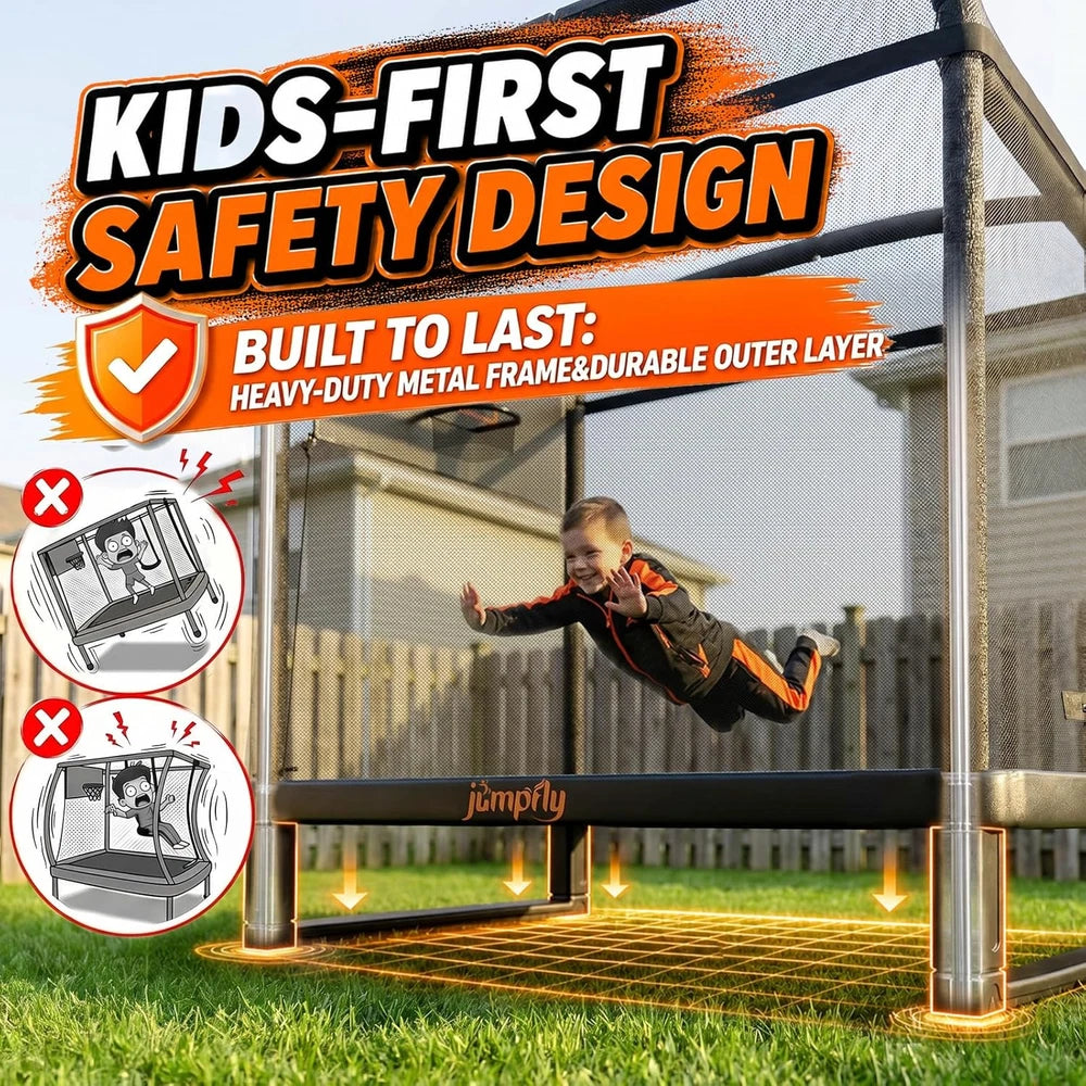6FT Rectangle Trampoline with Swing and Basketball Hoop for Kids & Toddlers