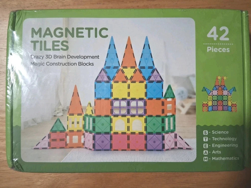 42-Piece Magnetic Tiles Building Blocks Set for Kids Ages 3-12, Educational Stem Toys