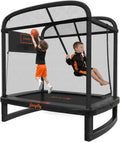 6FT Rectangle Trampoline with Swing and Basketball Hoop for Kids & Toddlers