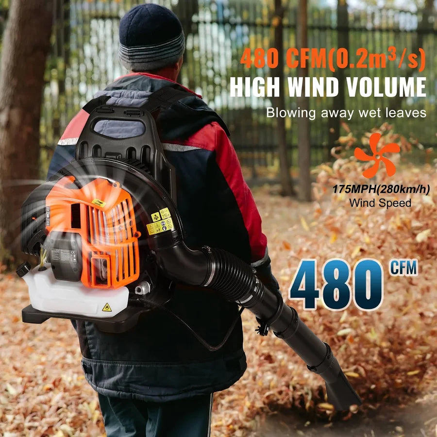 Backpack Leaf Blower 52CC 2-Cycle Gas Leaf Blower with 1.37L Fuel Tank