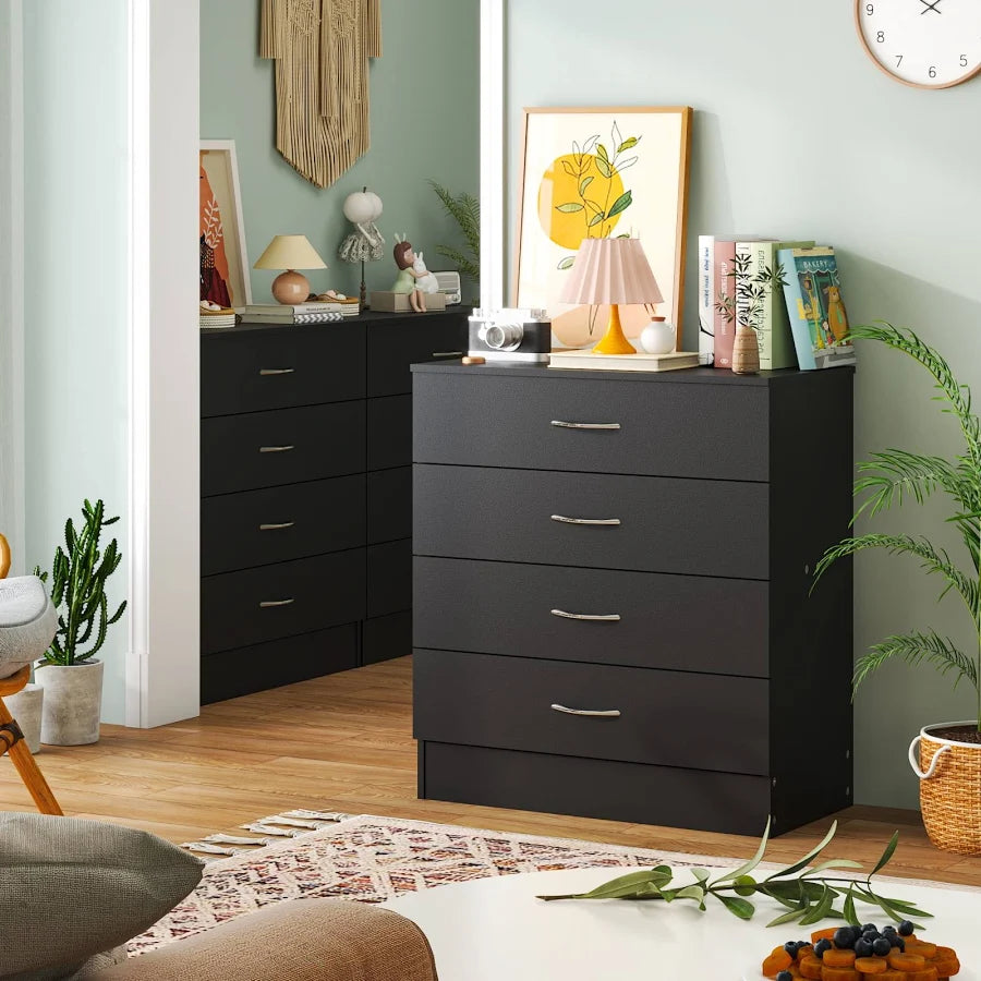 4 Drawer Dresser with LED Lights and Charging Station Wide Chest of 4 Drawers with Visible Top Drawer