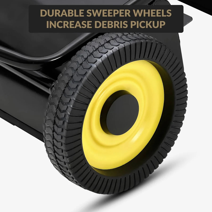 44-inch Outdoor Tow Behind Lawn Sweeper, Large Capacity Leaf & Grass Collector with Adjustable Sweeping Height and Dumping Rope Design for Picking Up