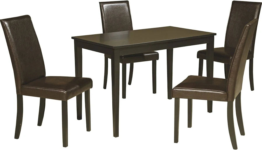 5-Piece Compact Dining Table Set with 4 Brown Faux Leather Chairs
