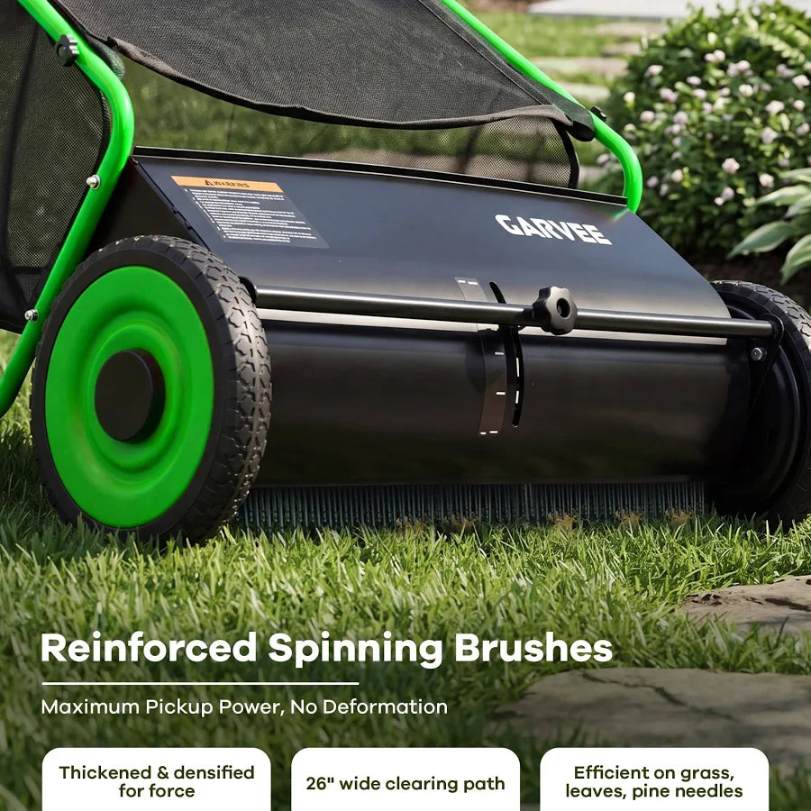 26-Inch Push Lawn Sweeper 7 Cu. Ft. Leaf Collector with 4 Spinning Brushes