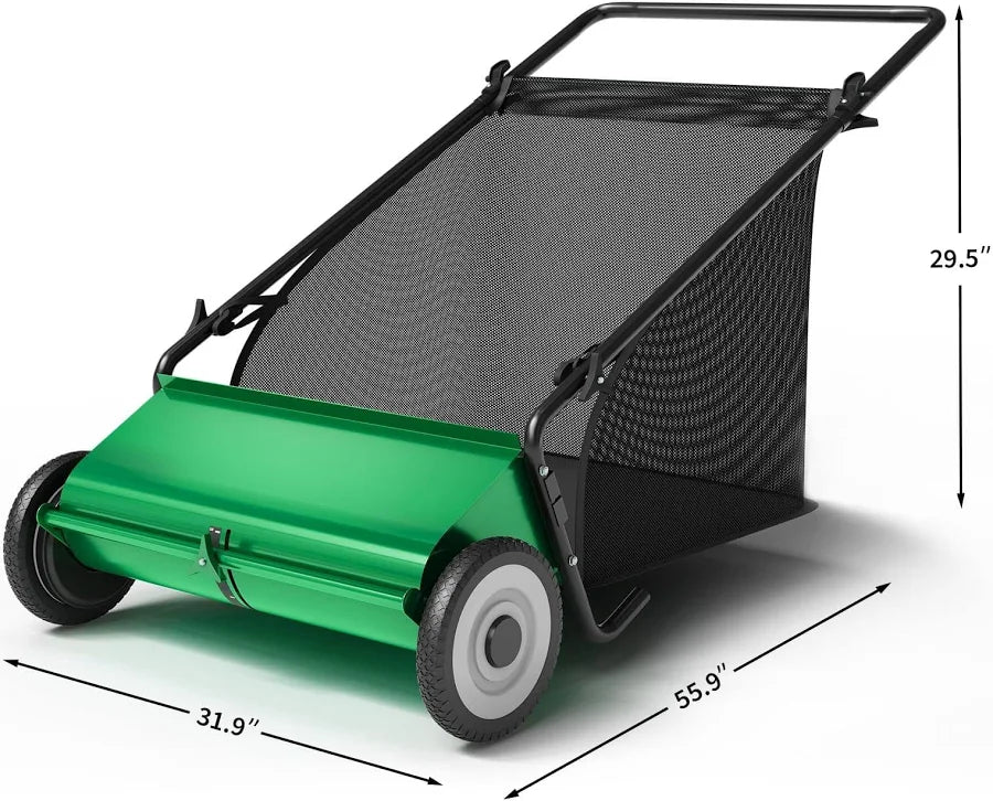 26 Inch Heavy Duty Push Lawn Sweeper with 4 Spinning Brushes and 7 Cu. Ft. Collector