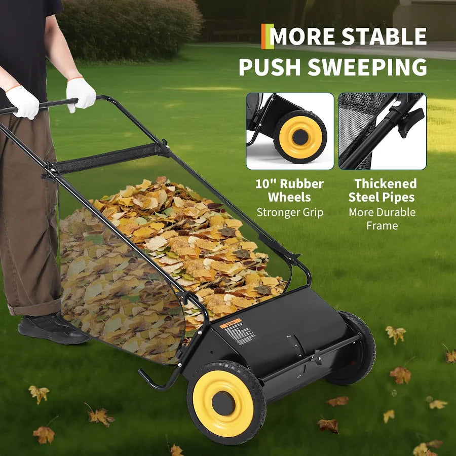 26-Inch Push Lawn Sweeper-Walk Behind for Leaves Collector and Grass Clippings