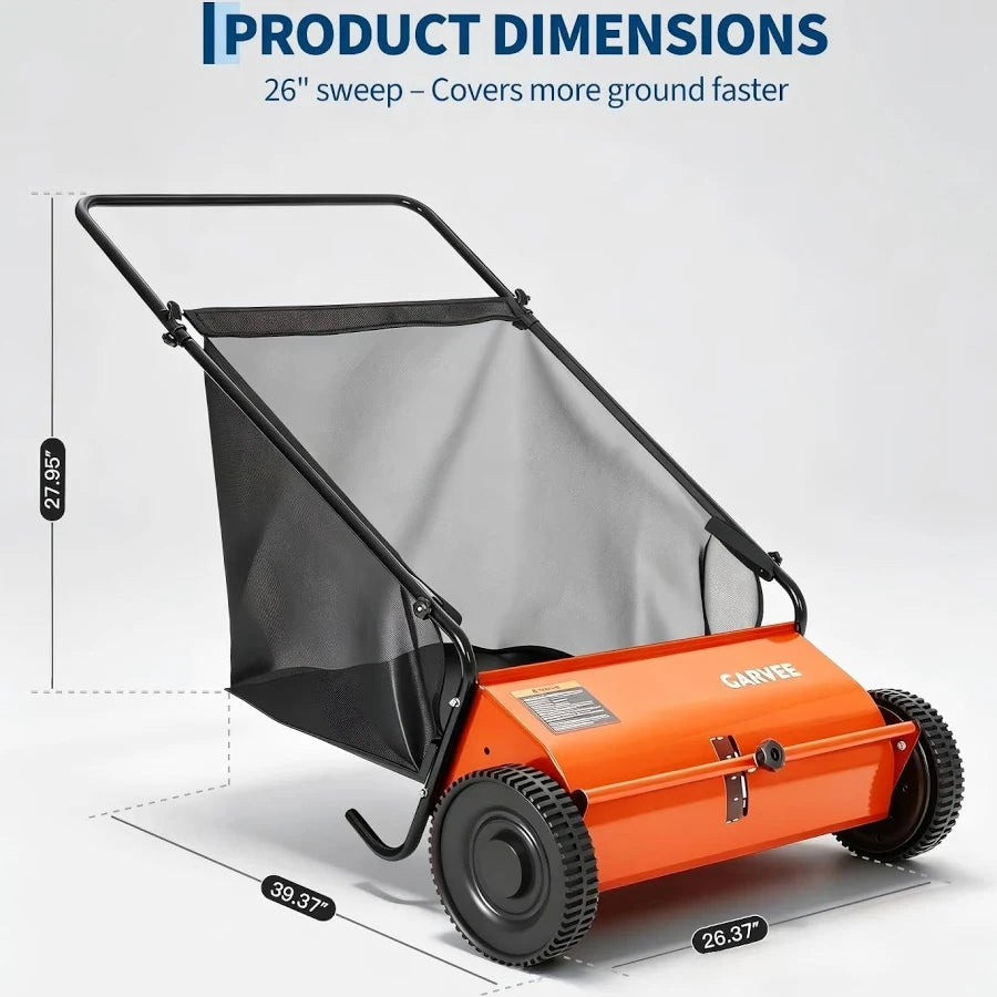 Push Lawn Sweeper 21-Inch Leaf & Grass Collector with 6 Cu. Ft. Hopper Bag, Steel Frame