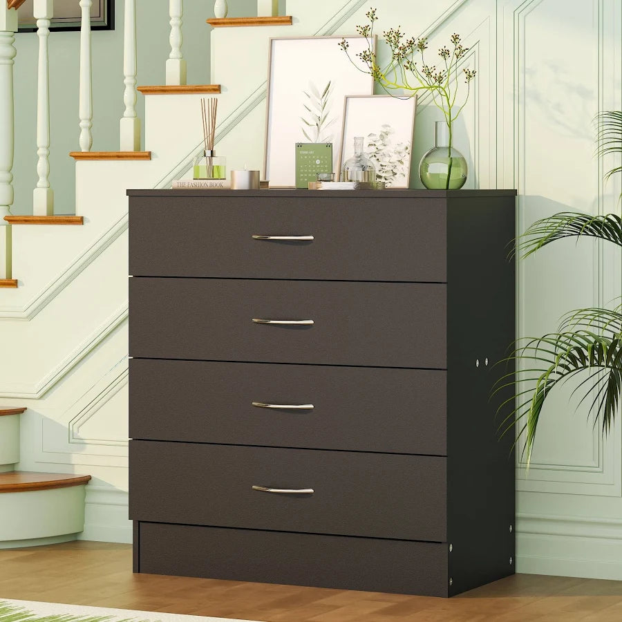 4 Drawer Dresser with LED Lights and Charging Station Wide Chest of 4 Drawers with Visible Top Drawer