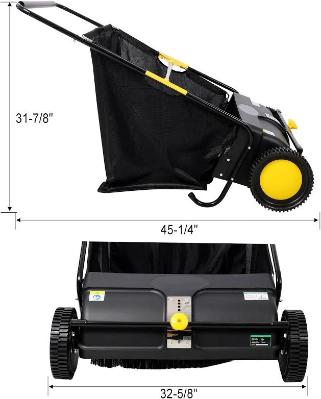 26 Inch Hand Push Lawn Sweeper for Yard Cleanup with 7 cu. ft Hopper Bag