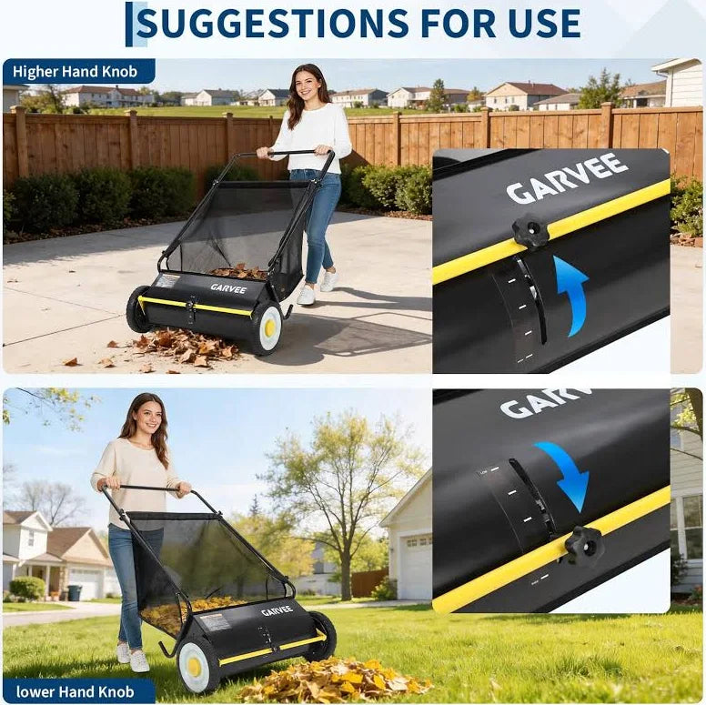 26" Push Lawn Sweeper with 4 Spinning Brushes and 7 Cu. Ft. Collector
