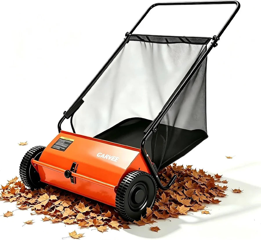 Push Lawn Sweeper 21-Inch Leaf & Grass Collector with 6 Cu. Ft. Hopper Bag, Steel Frame