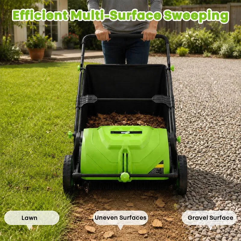 22-Inch Push Lawn Sweeper Leaf Collector Manual Grass & Leaf Cleanup Tool with Large Collection Bag