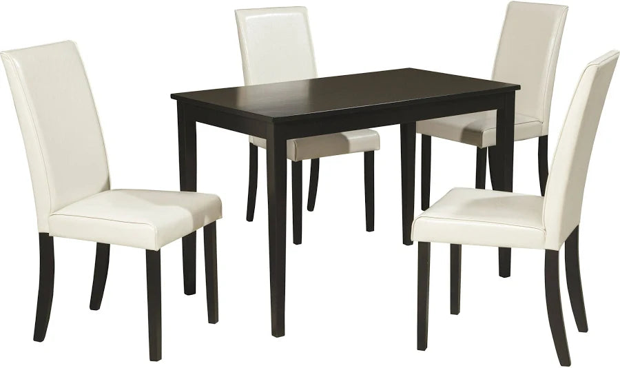 5-Piece Compact Dining Table Set with 4 Brown Faux Leather Chairs