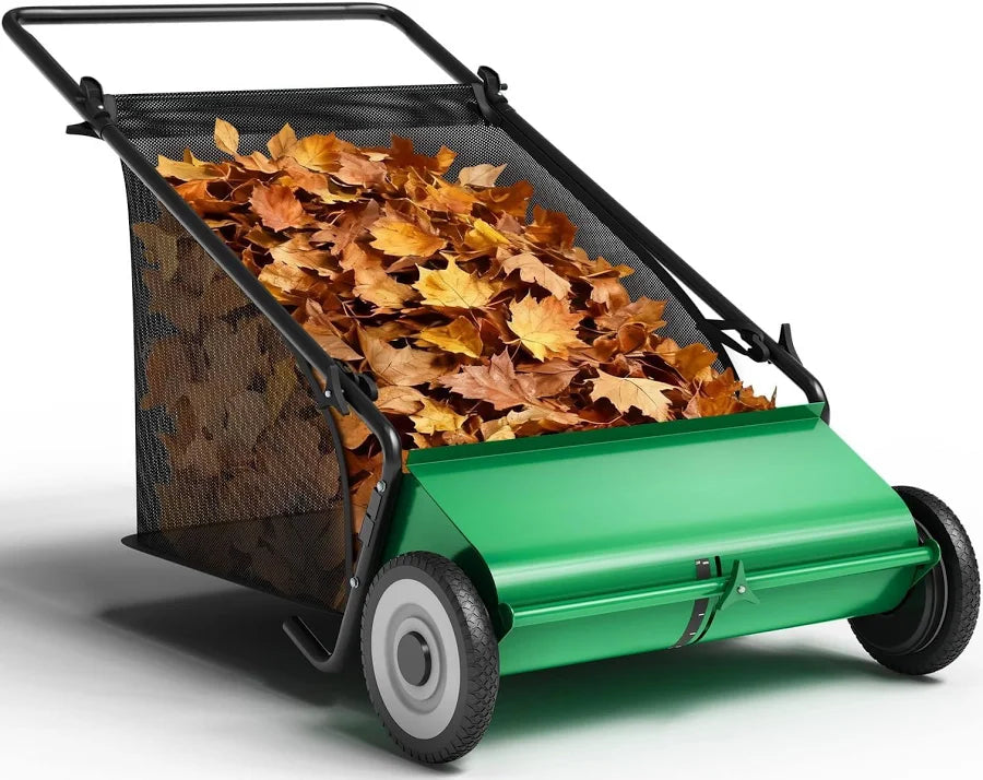 26 Inch Heavy Duty Push Lawn Sweeper with 4 Spinning Brushes and 7 Cu. Ft. Collector