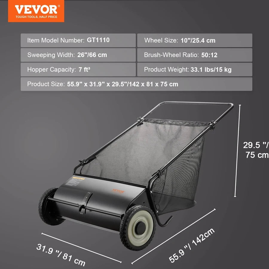 Push Lawn Sweeper 26-Inch Leaf and Grass Collector