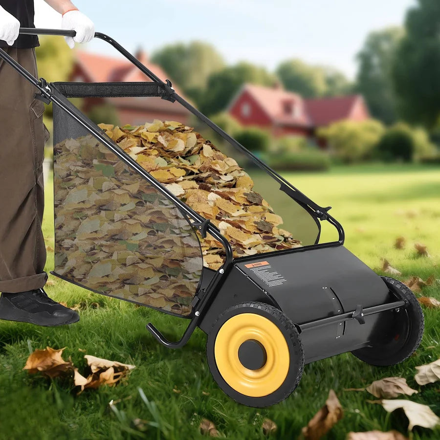 26" Push Lawn Sweeper with 4 Spinning Brushes and 7 Cu. Ft. Collector