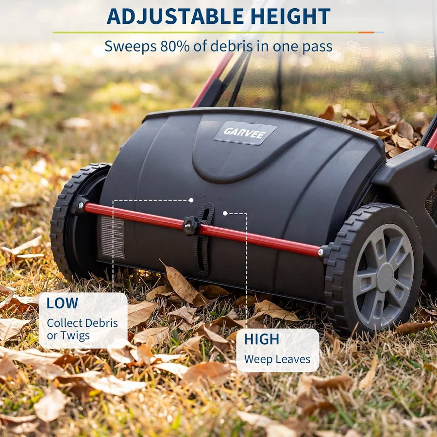 21-inch Push Lawn Sweeper, Heavy Duty Manual Leaf & Grass Collector with 3.5 Cu. ft. Large Hopper Bag, Adjustable Height Spinning Brushes for Yard,