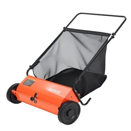 Push Lawn Sweeper with Hopper Bag and 4 Spinning Brushes