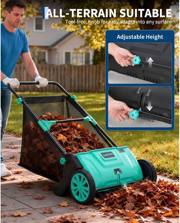 Manual Push Lawn Sweeper Leaf & Grass Collector 21 in Sweeping Width 3.5 cu ft Leaf Blower Bag