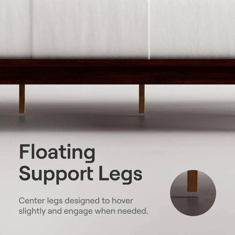 Bamboo Platform Bed Frame Floating Center Support Legs